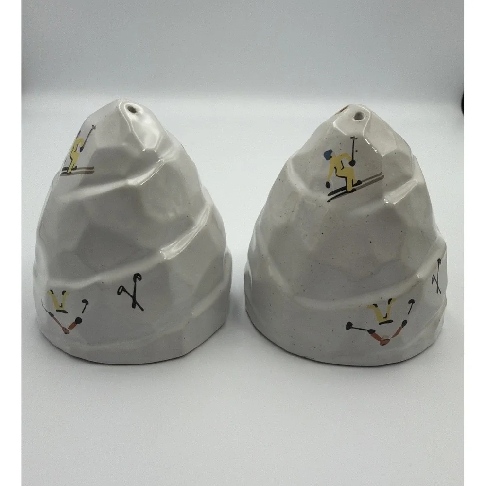 NIB West Elm Christmas St. Jude Holiday Skier Stoneware Salt And Pepper Shakers